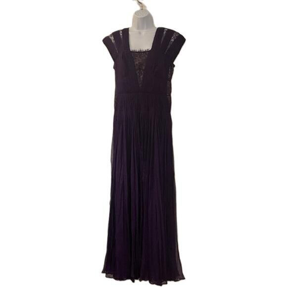 Tadashi Shoji Purple Lace Cap Sleeve Pleated Empire Waist Maxi Gown Size 10 - Picture 3 of 6